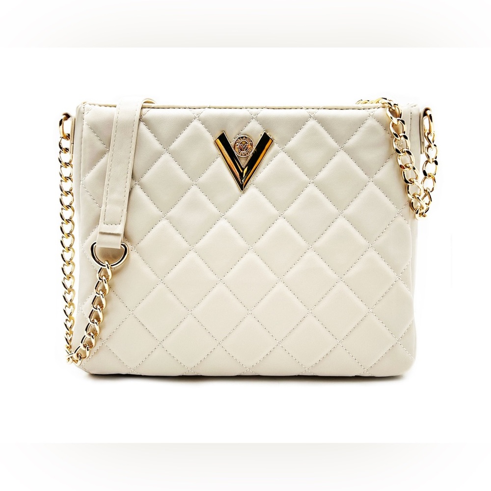 New Valentino Orlandi Bone Quilted Shoulder Bag with Gold Chain
